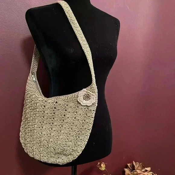 Croft & Borrow Crocheted Knit Light Brown Shoulder Bag - Picture 1 of 10